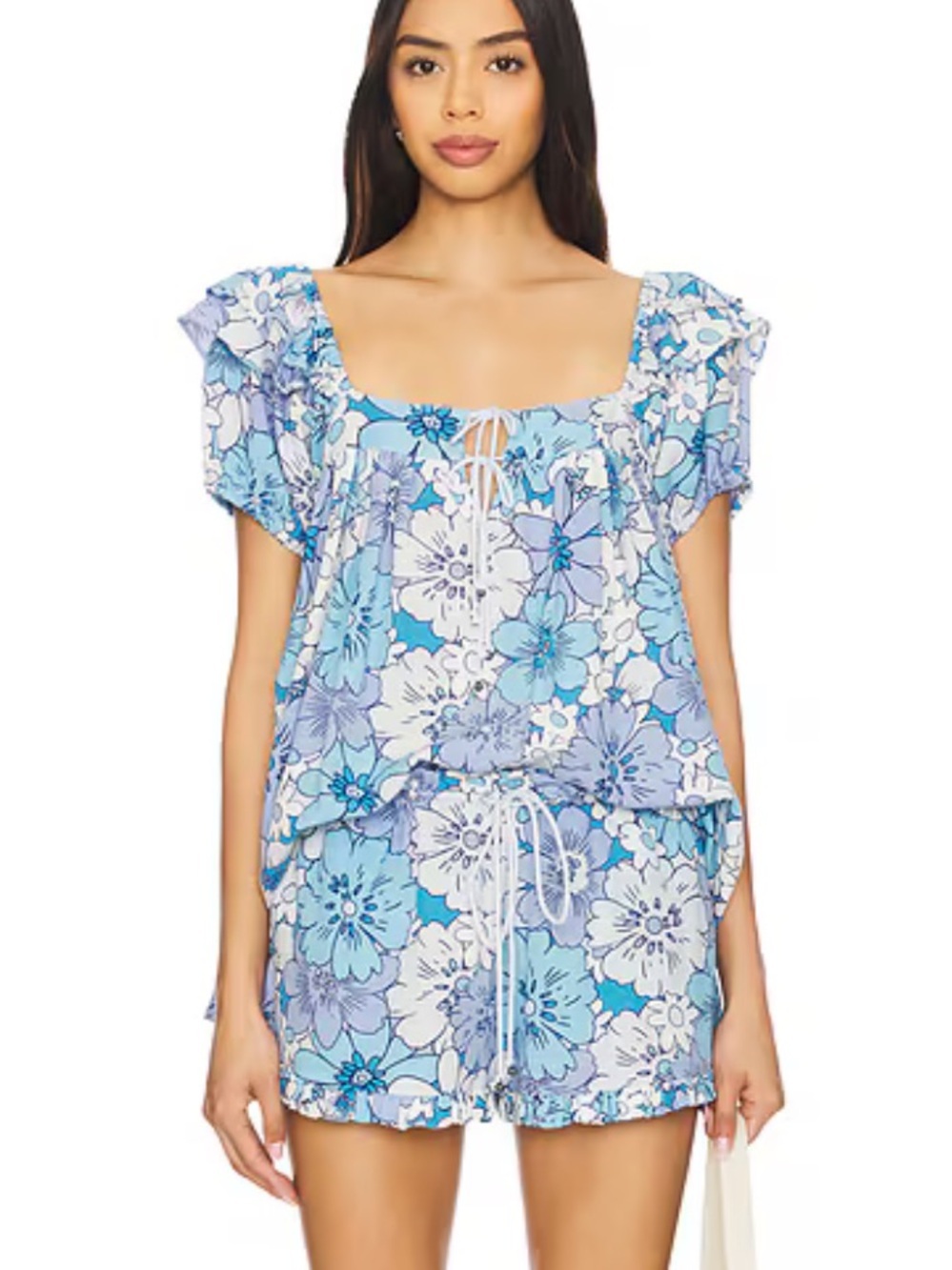 Free People Maggy Mae Set Diva Blue Combo Floral top shorts Revolve L